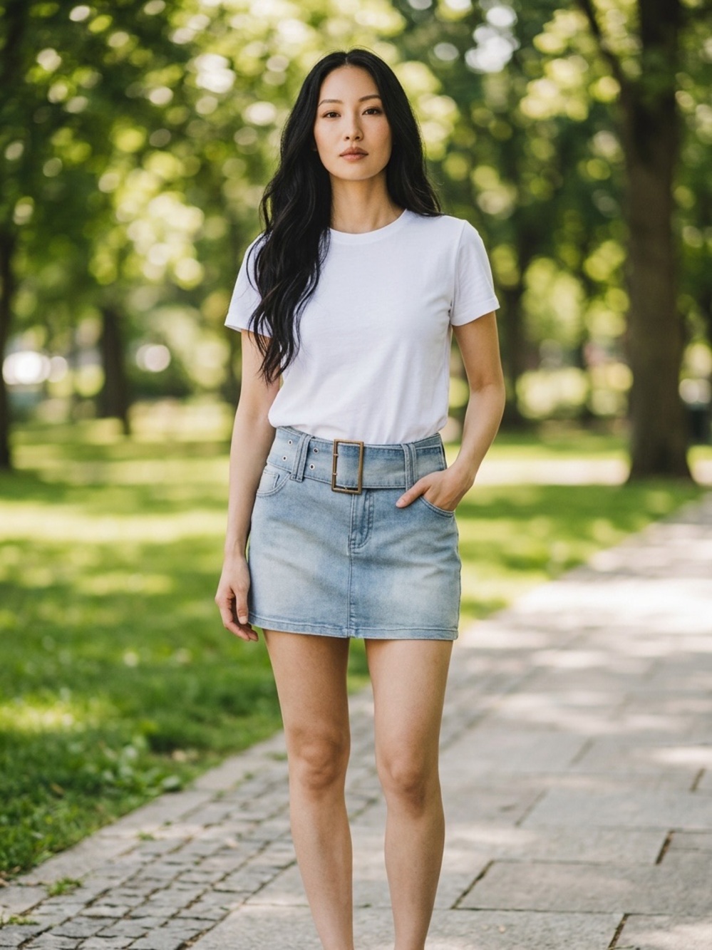 REFUGE JEANS Light Wash Denim Mini Skirt with Belt sz large